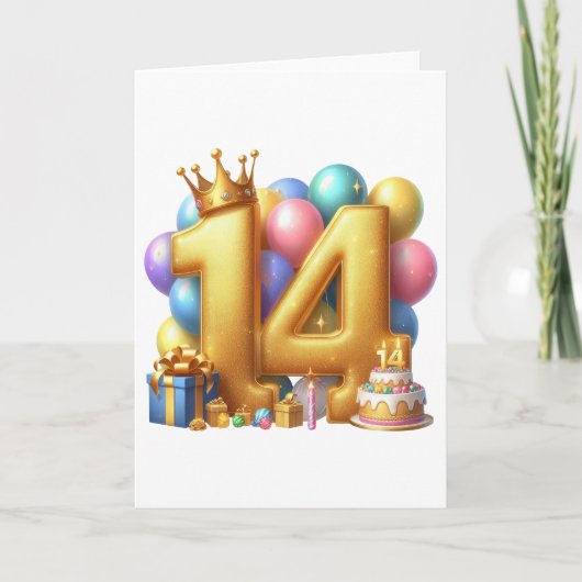 Gouden 14e verjaardag kaart (Voorkant)