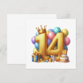 Gouden 14e verjaardag kaart (Voorkant / Achterkant)