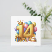 Gouden 14e verjaardag kaart (Staand voorkant)