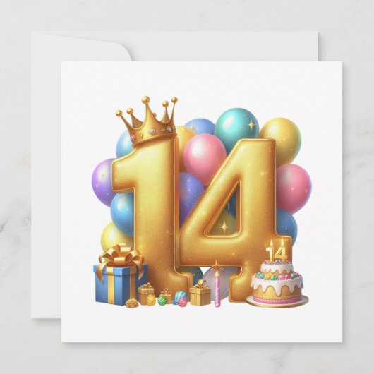 Gouden 14e verjaardag kaart (Voorkant)