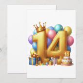 Gouden 14e verjaardag kaart (Voorkant / Achterkant)