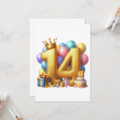 Gouden 14e verjaardag kaart (Voorkant / Achterkant in situ)
