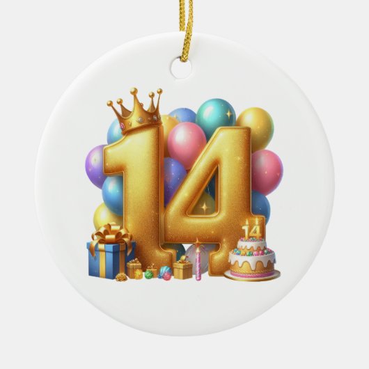 Gouden 14e verjaardag keramisch ornament (Voorkant)