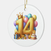 Gouden 14e verjaardag keramisch ornament (Links)