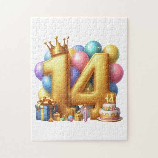 Gouden 14e verjaardag legpuzzel (Verticaal)