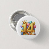 Gouden 14e verjaardag ronde button 3,2 cm (Voorkant /achterkant)