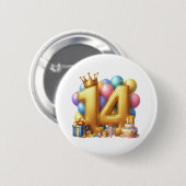 Gouden 14e verjaardag ronde button 5,7 cm (Voorkant /achterkant)