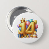 Gouden 14e verjaardag ronde button 7,6 cm (Voorkant /achterkant)