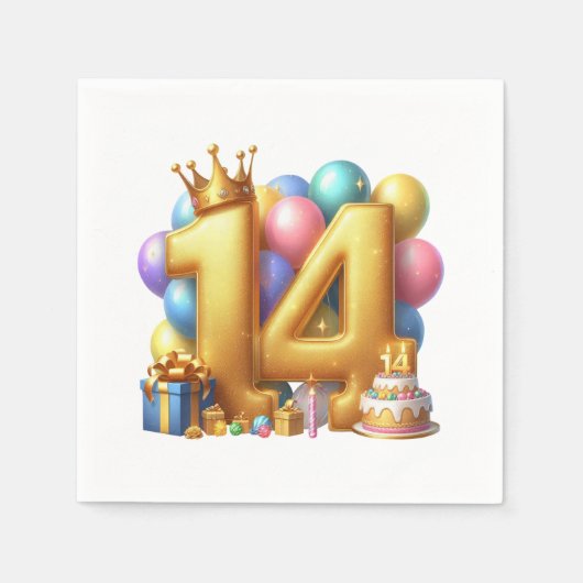 Gouden 14e verjaardag servet (Voorkant)