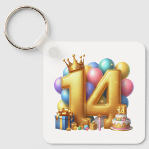 Gouden 14e verjaardag sleutelhanger