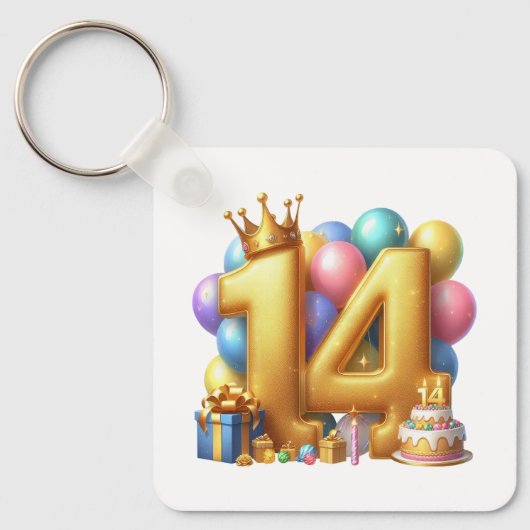 Gouden 14e verjaardag sleutelhanger (Voorkant)