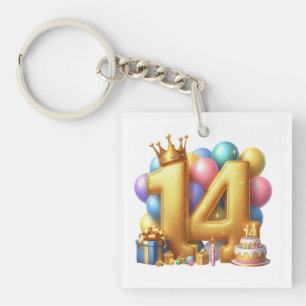 Gouden 14e verjaardag sleutelhanger