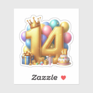 Gouden 14e verjaardag sticker
