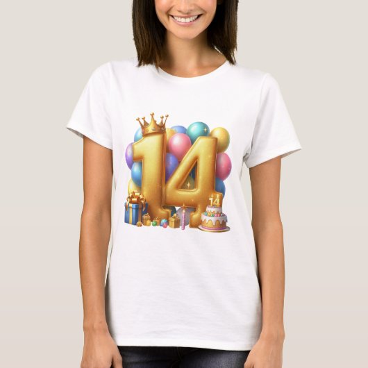 Gouden 14e verjaardag t-shirt (Voorkant)
