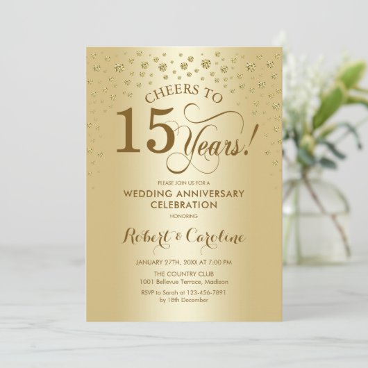 Gouden 15e Jubileum Kaart (Staand voorkant)