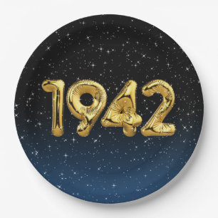 Gouden 1942 Geboortejaar Ballonnen Met Sterren Papieren Bordje