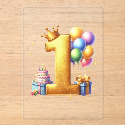 Gouden 1e verjaardag acryl uitnodigingen (Voorkant)