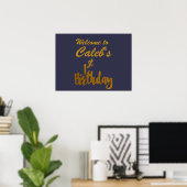 Gouden 1e verjaardag elke kleur aangepaste feestba poster (Thuiskantoor)
