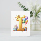 Gouden 1e verjaardag feestdagenkaart (Staand voorkant)