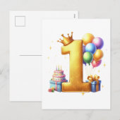 Gouden 1e verjaardag feestdagenkaart (Voorkant / Achterkant)