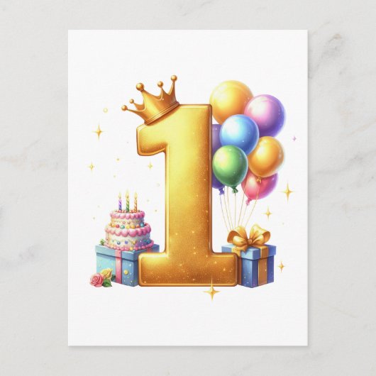 Gouden 1e verjaardag feestdagenkaart (Voorkant)
