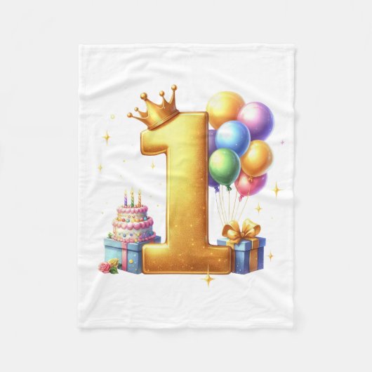 Gouden 1e verjaardag fleece deken (Voorkant)
