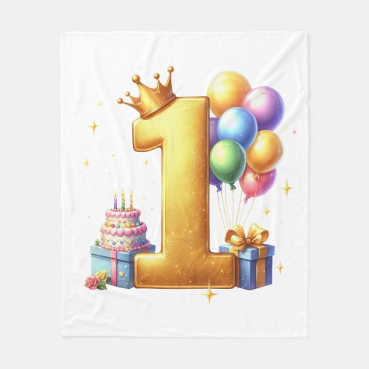 Gouden 1e verjaardag fleece deken (Voorkant)