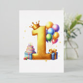 Gouden 1e verjaardag folie uitnodiging (Staand Voorkant)