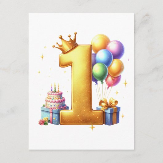Gouden 1e verjaardag informatiekaartje (Voorkant)