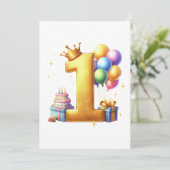 Gouden 1e verjaardag kaart (Staand voorkant)
