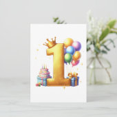 Gouden 1e verjaardag kaart (Staand voorkant)