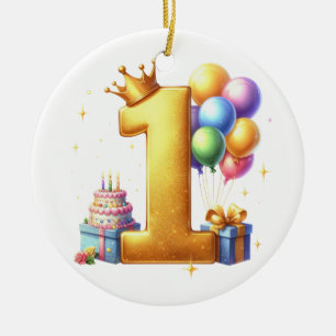 Gouden 1e verjaardag keramisch ornament