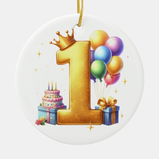 Gouden 1e verjaardag keramisch ornament (Voorkant)
