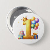 Gouden 1e verjaardag ronde button 7,6 cm (Voorkant /achterkant)