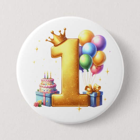 Gouden 1e verjaardag ronde button 7,6 cm (Voorkant)