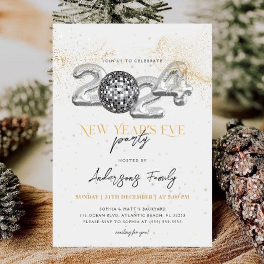 Gouden 2024 Oud en Nieuw-feest Disco bal Kaart