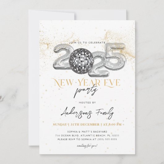 Gouden 2025 New Year's Eve Party Discobal Kaart (Voorkant)