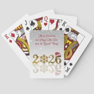 Gouden 2026 Nieuwjaar met Sneeuwvlok en Kerstmanne Pokerkaarten