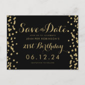 Gouden 21e verjaardag Save The Date-confetti Zwart Aankondigingskaart (Voorkant)