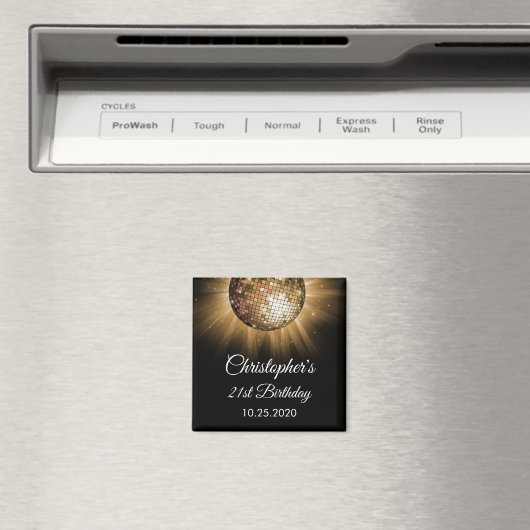 Gouden 21e verjaardagsfeestje Gouden discobal Magneet (Insitu (Vaatwasser))