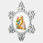 Gouden 2e verjaardag tin sneeuwvlok ornament (Rechts)