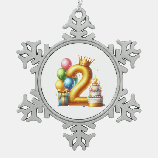 Gouden 2e verjaardag tin sneeuwvlok ornament (Voorkant)