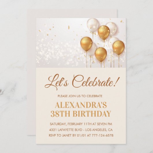 Gouden 38e verjaardag uitnodigingen Ballonnen (Voorkant / Achterkant)