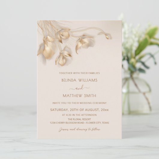 Gouden 3 D bloemen Kaart (Staand voorkant)