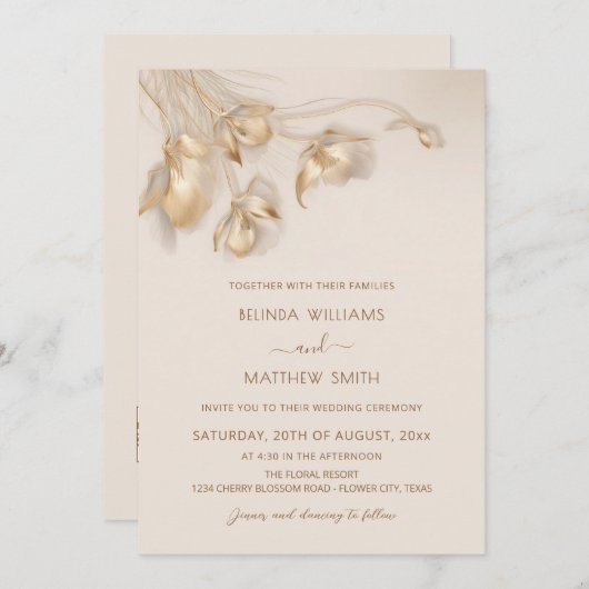 Gouden 3 D bloemen Kaart (Voorkant / Achterkant)