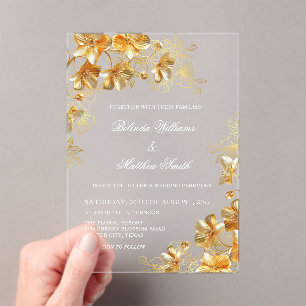Gouden 3D-bloemen transparant Acryl Uitnodigingen