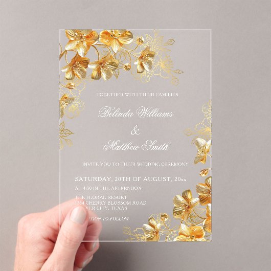 Gouden 3D-bloemen transparant Acryl Uitnodigingen (Insitu (Draagbaar))