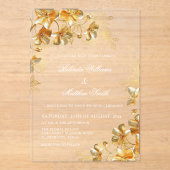 Gouden 3D-bloemen transparant Acryl Uitnodigingen (Voorkant)