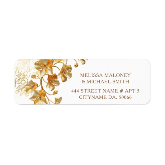 Gouden 3D Bloemen | Trouwen Etiket (Voorkant)