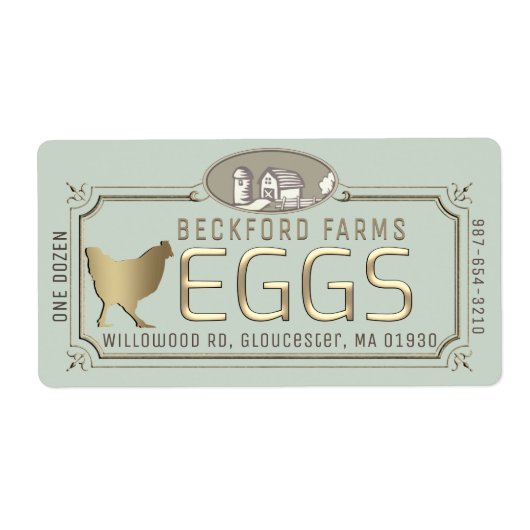 Gouden 3D ingelijste eierkartonetiket met Boerderi Etiket (Voorkant)